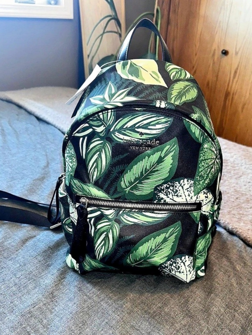 Kate Spade Chelsea Fern Foliage Medium Backpack Green & Black NWT